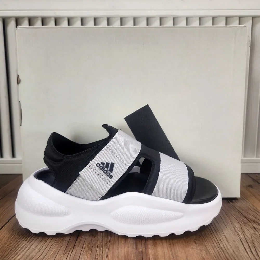 Adidas Mehana Sandals Kid Sz 1 Gray Black White Comfort Adjustable Slides ID7910